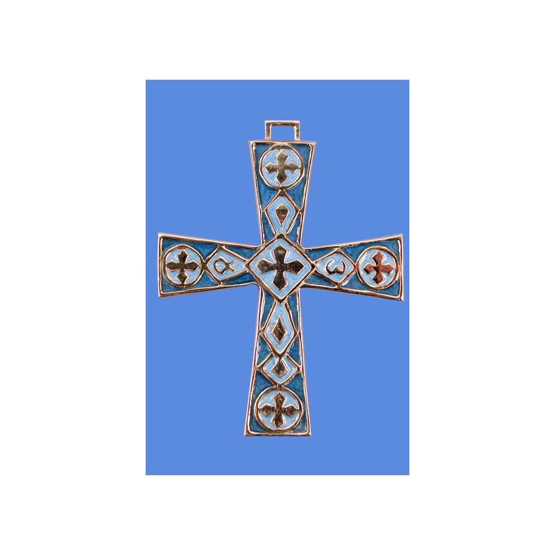 Croix bronze alpha omega bleu clair, Partant