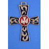 Croix bronze colombe bleu marine, centre rouge, Partant