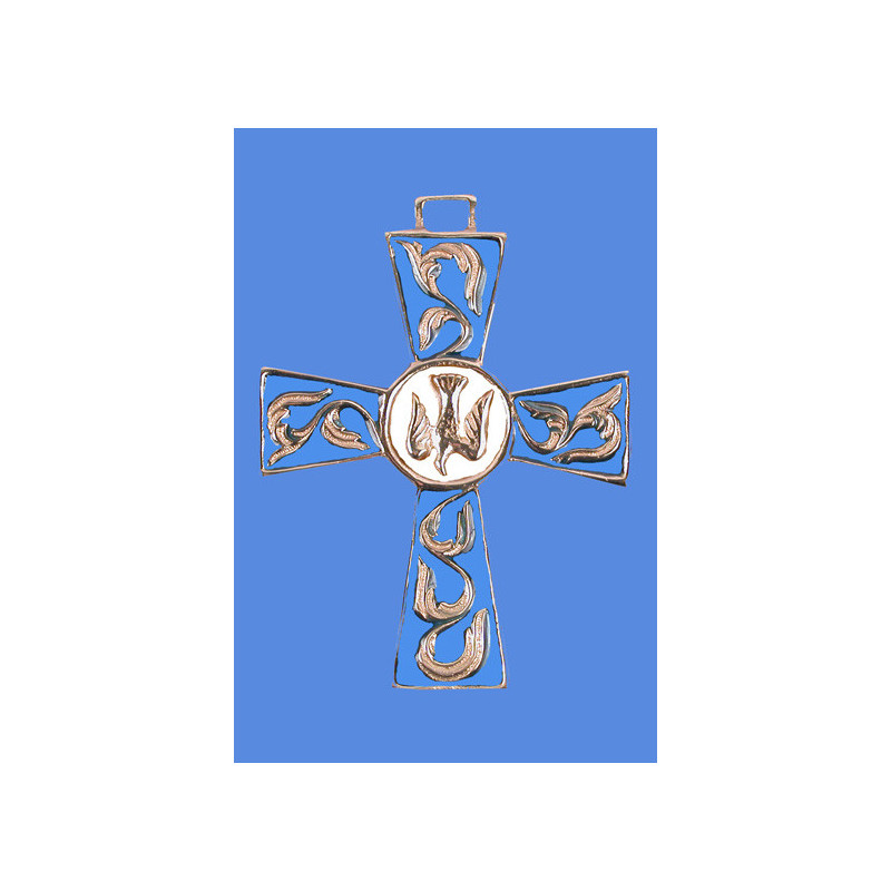 Croix bronze colombe bleu ciel, centre blanc, Partant