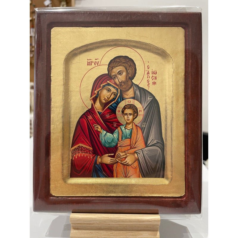 Icône Sainte Famille, cadre en bois vieilli, Partant
