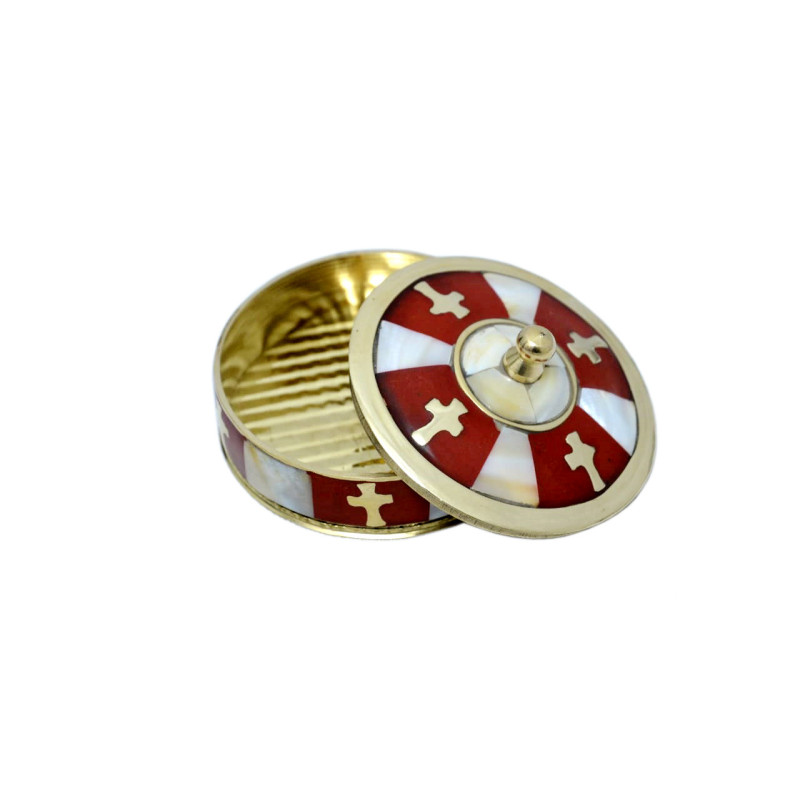Boîte à chapelet en nacre et laiton rouge