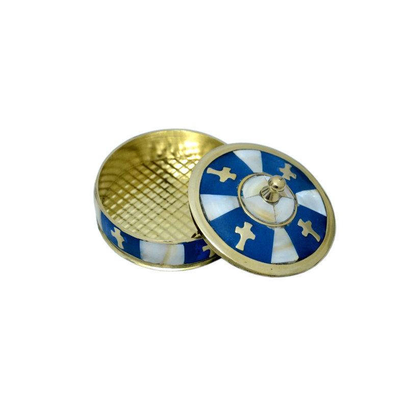 Boîte à chapelet en nacre et laiton bleu