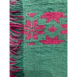 Nappe carrée d'Akhmin, Haute Egypte,  145 x 145 cm, rose motif vert, AHEED