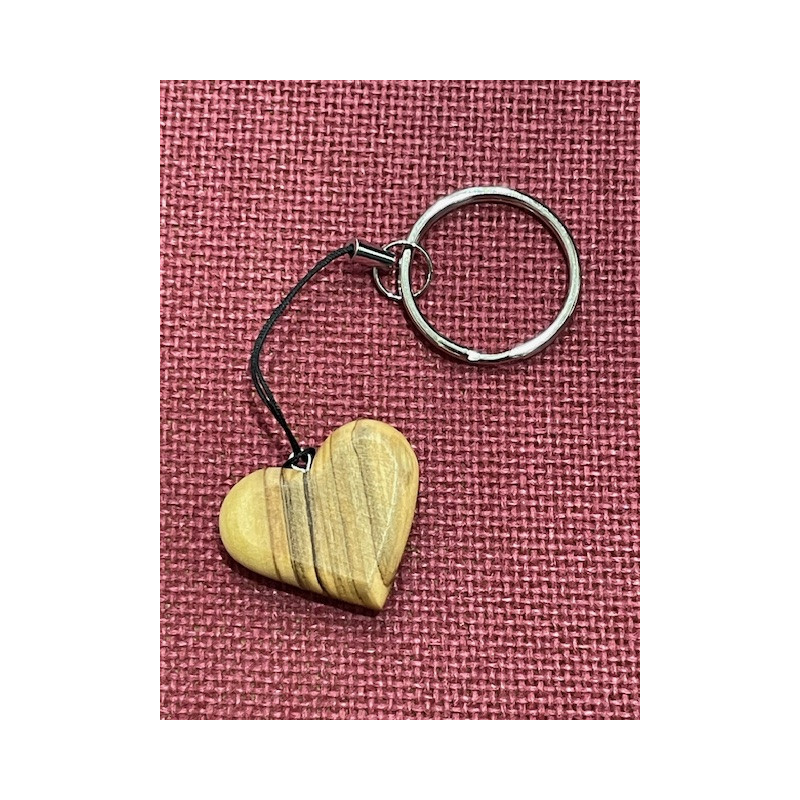 Porte-clés coeur en bois d'olivier de Bethléem, Shomali