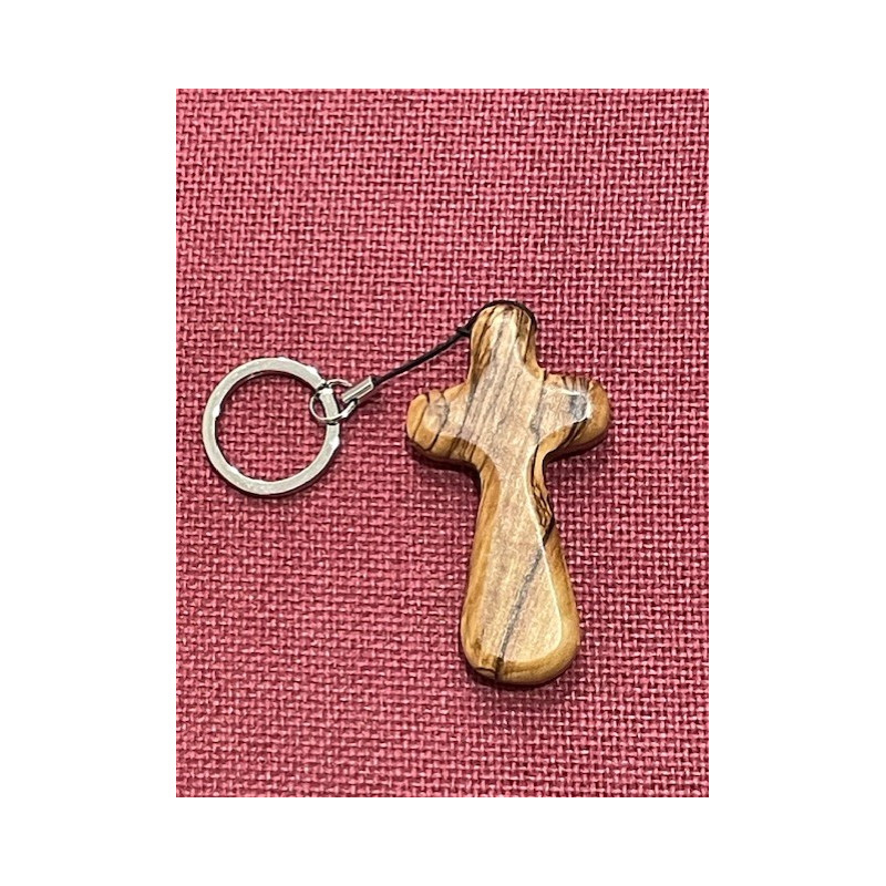 Porte clés croix du réconfort en bois d'olivier de Bethléem