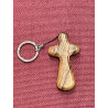 Porte clés croix du réconfort en bois d'olivier de Bethléem