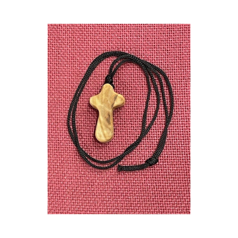 Pendentif petite croix du réconfort en bois d'olivier, Terre Sainte
