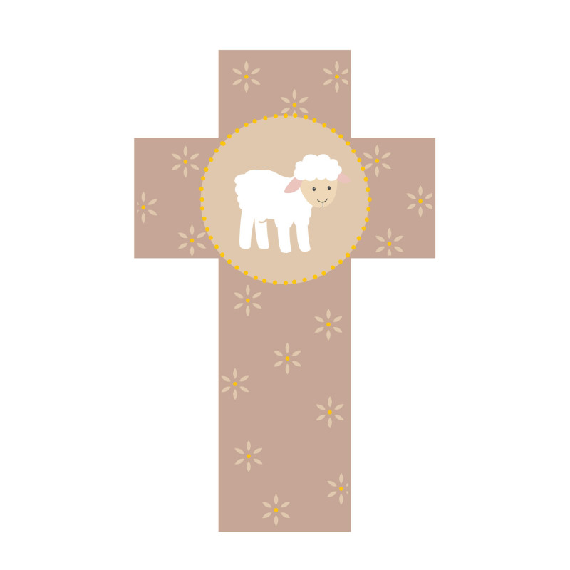 Croix Agneau beige rosé et dorée, 12 x 7 cm, La ronde des Couleurs