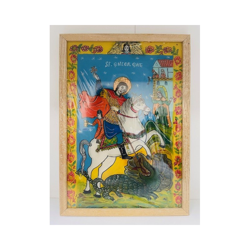 Icône peinte sur verre, Saint Georges, Georgeta Maria Iuga, Roumanie