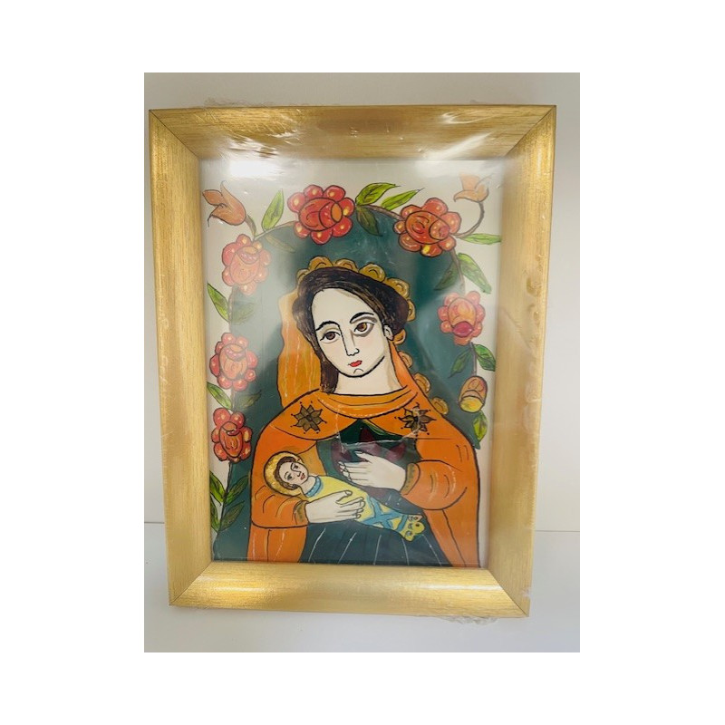 Icône peinte sur verre, Vierge à l'enfant, Georgeta Maria Iuga, Roumanie
