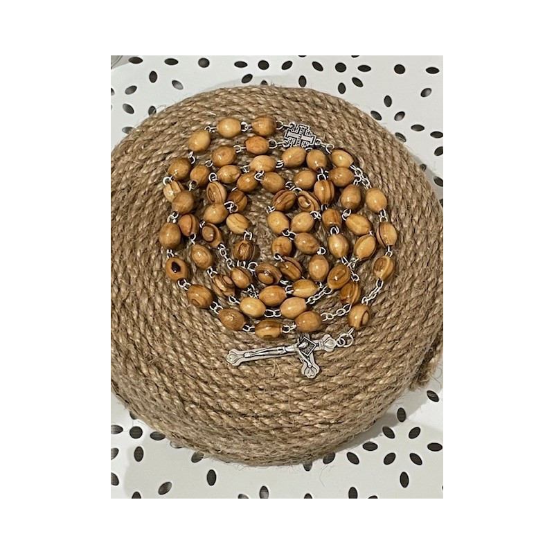 Chapelet en bois d'olivier avec Croix de Jérusalem, Bethléem