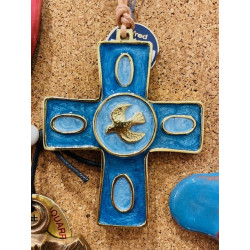 Croix en bronze d'art bleue...