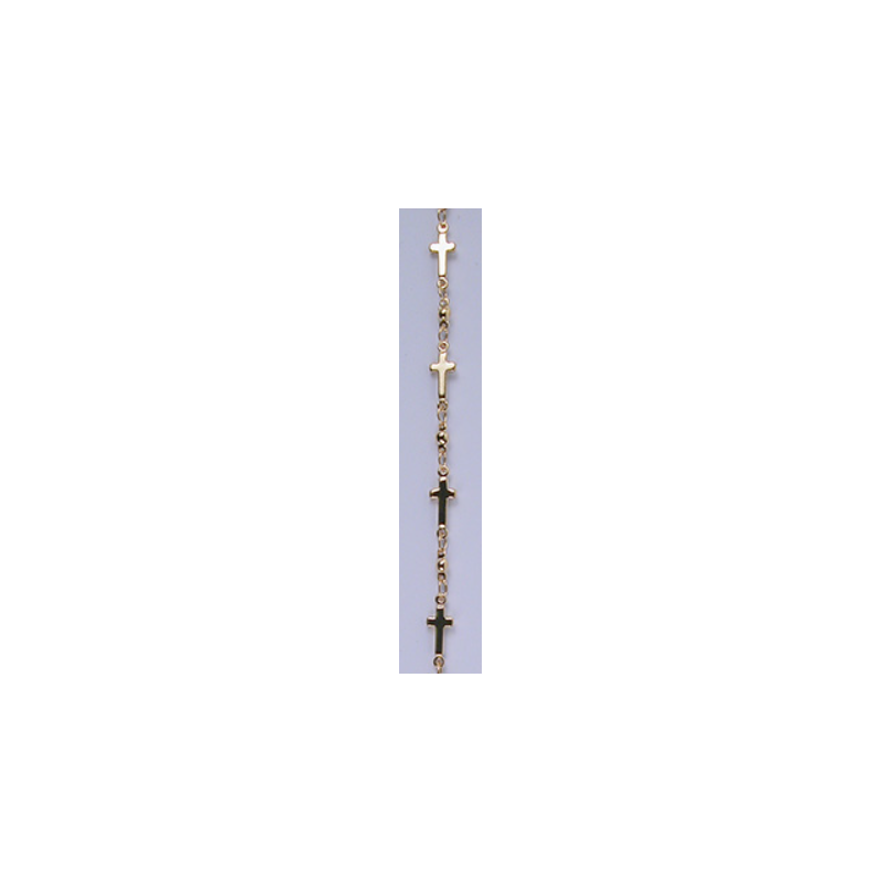 Bracelet en plaqué or avec 7 croix et 7 perles,  18cm, partant
