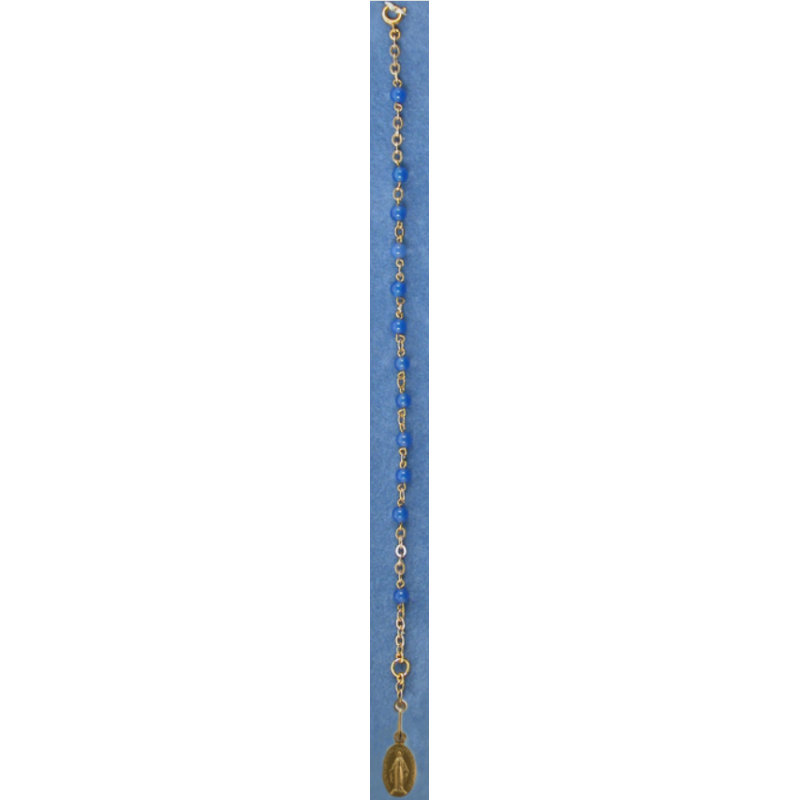 Bracelet dizainier en plaqué or, agate bleue et médaille de la Vierge miraculeuse,  Partant