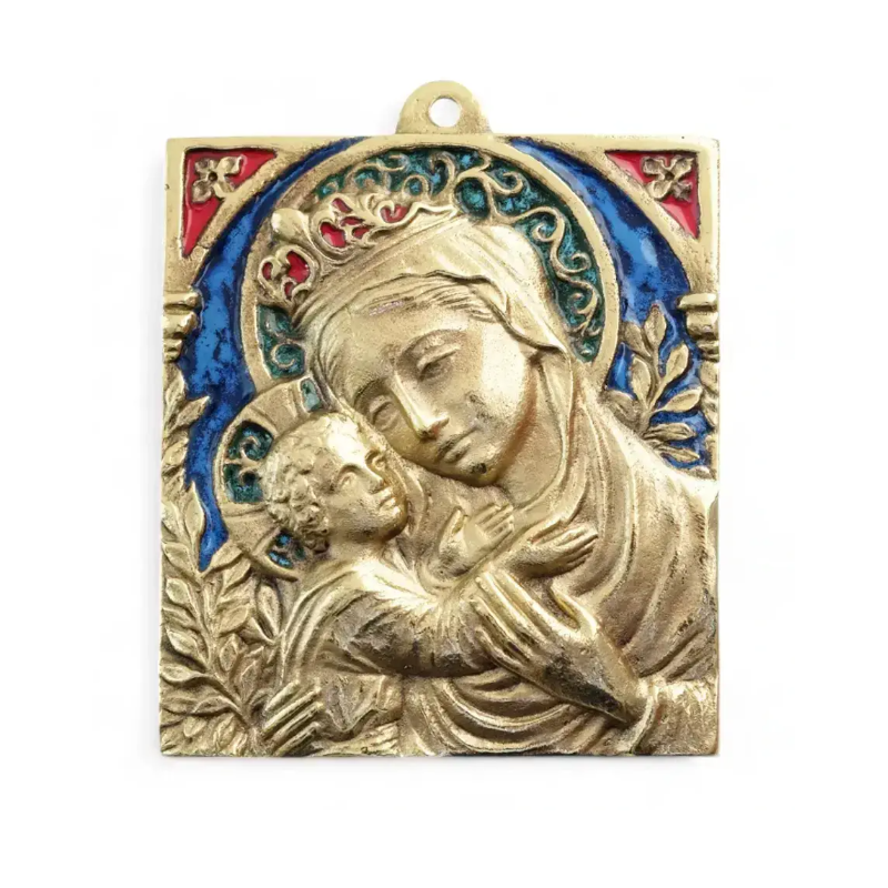 Icône de bronze, Vierge de tendresse,  bronze et émaux, 9 x10 cm, Les Tailleurs d'Images