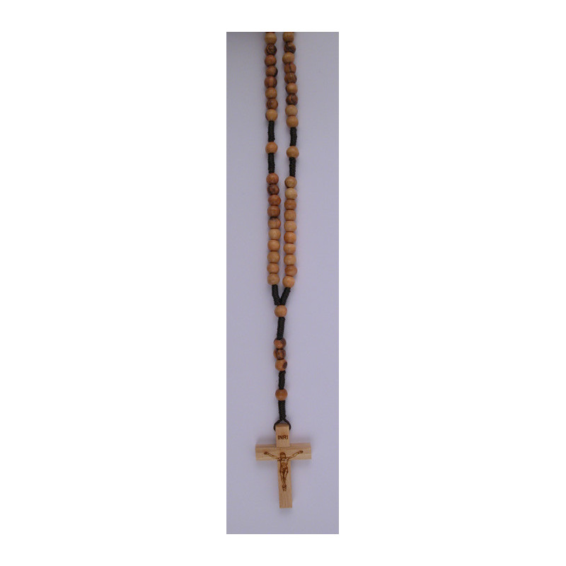 Chapelet en corde et bois d'olivier de Bethléem avec Christ gravé sur la croix, Partant