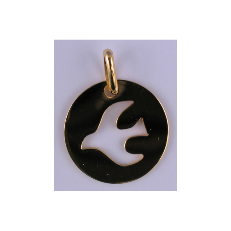 Pendentif médaille colombe, plaqué or, 1.4 cm de diamètre, Partant