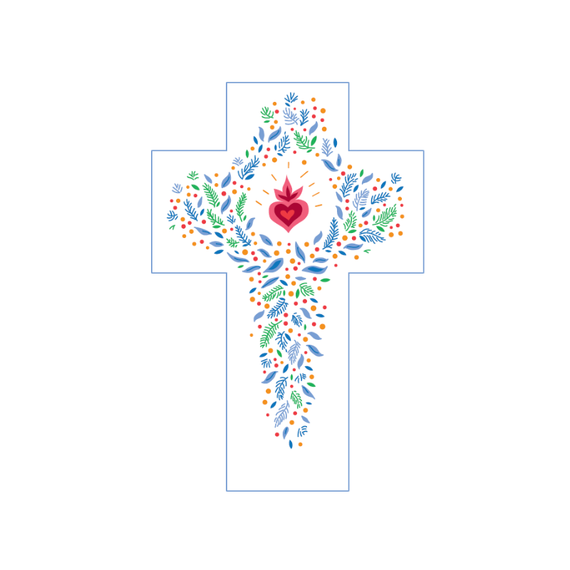 Croix louange, Coeur Sacré, 15x10 cm, La Ronde des Couleurs