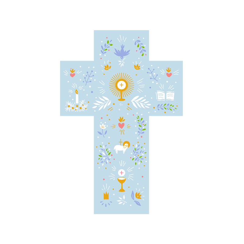 Croix bleue, Communion, 15x10 cm, La Ronde des Couleurs
