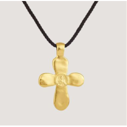 Croix Jésus au Coeur, cordon marron foncé, Déo Gratias