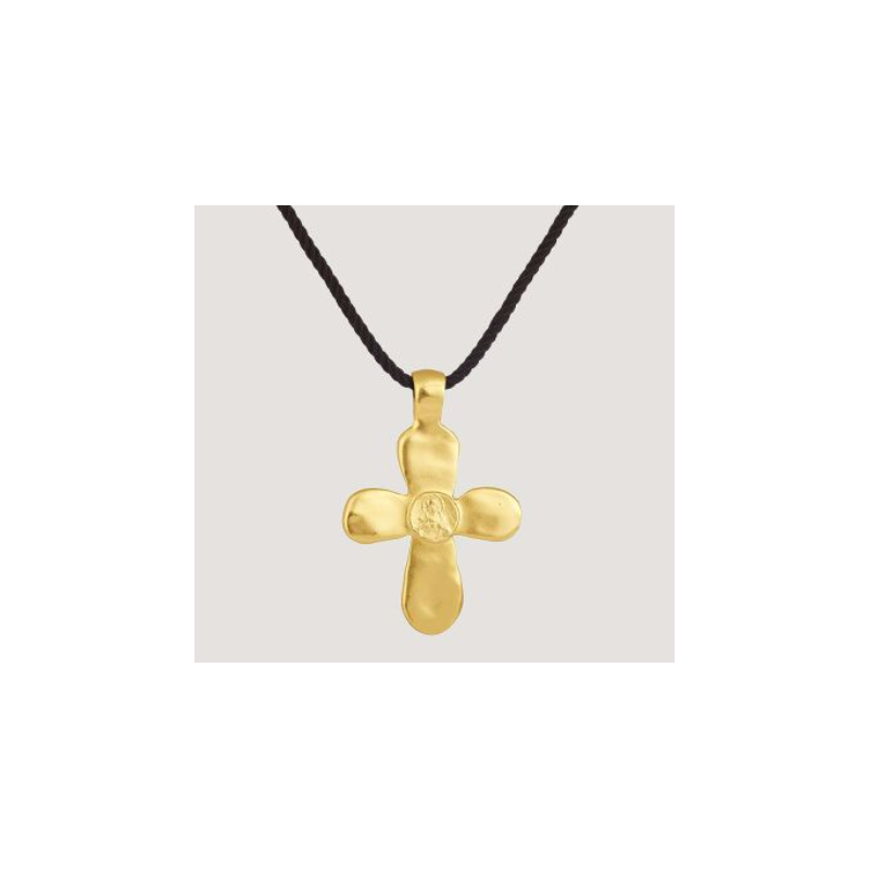 Croix Jésus au Coeur, cordon marron foncé, Déo Gratias