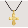 Croix Jésus au Coeur, cordon marron foncé, Déo Gratias