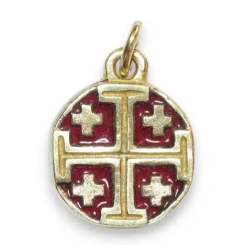 Pendentif d'art, Croix de Jérusalem rouge en bronze émaillé, 2 cm, les Tailleurs d'Images
