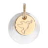Médaille en nacre et plaqué or, Colombe et brin d'olivier, 1.5 cm