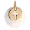 Médaille en nacre et plaqué or, Croix ajourée, 1.5 cm