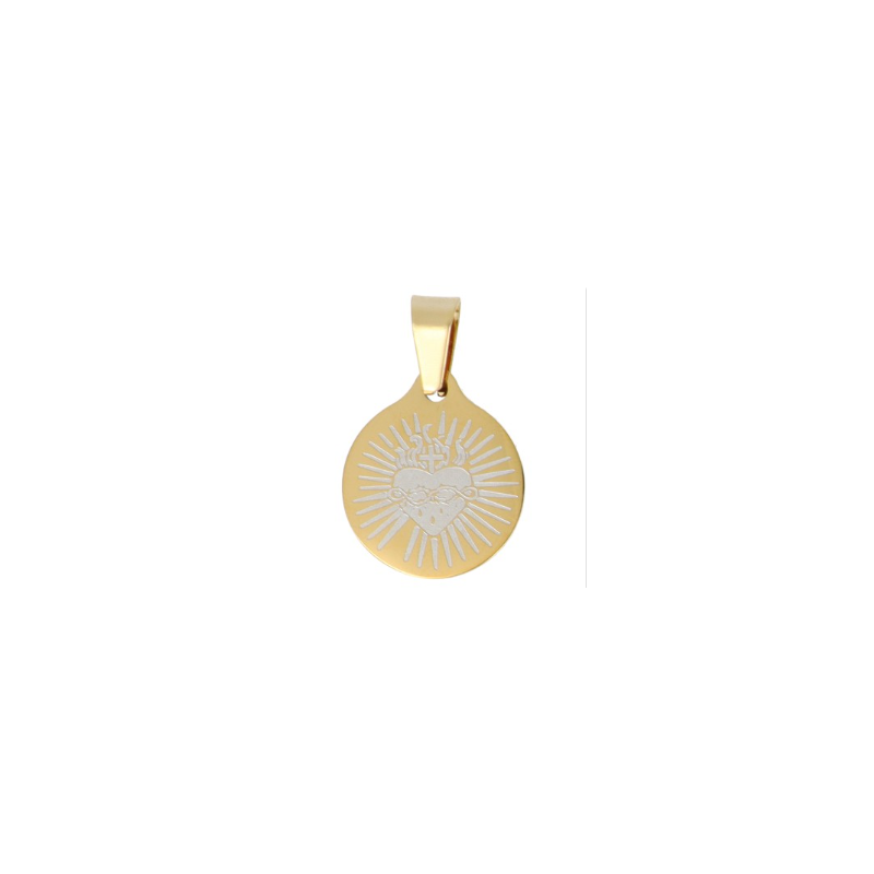 Pendentif médaille en acier inoxydable doré et argenté avec l'Ex-Voto, 1.5 cm
