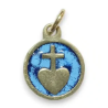 Pendentif médaille Sacré Coeur bronze émaillé, bleu, tour doré, 1.6cm, Les Tailleurs d'Images