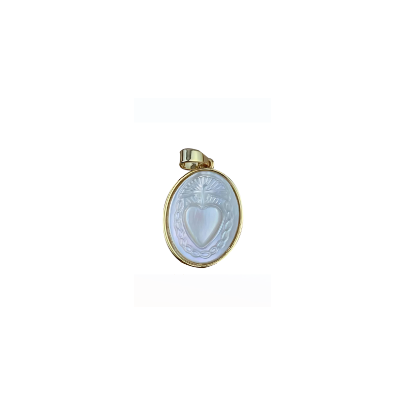 Médaille en nacre, Coeur sacré, 1, 6 x 2, 4 cm