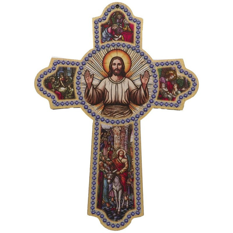 Croix de l'accueil en bois avec carte explicative 15 cm