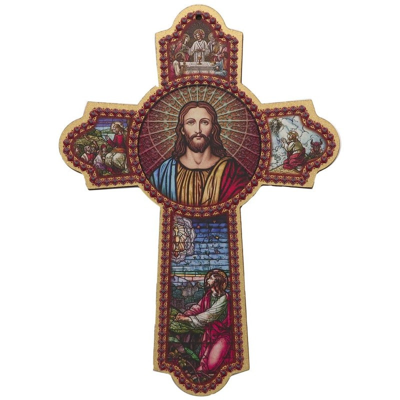 Croix de la prière en bois avec carte explicative 15 cm