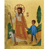 Mini icône autocollante Jésus le bon berger conduisant un petit garçon 8x6.5 cm, Les Clémences