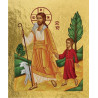 Mini icône autocollante Jésus le bon berger conduisant une petite fille 8x6.5 cm, Les Clémences