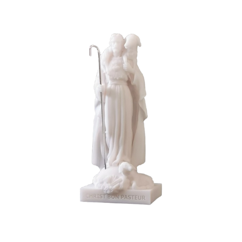 Statue Christ Bon Pasteur en albâtre blanc, 12 cm