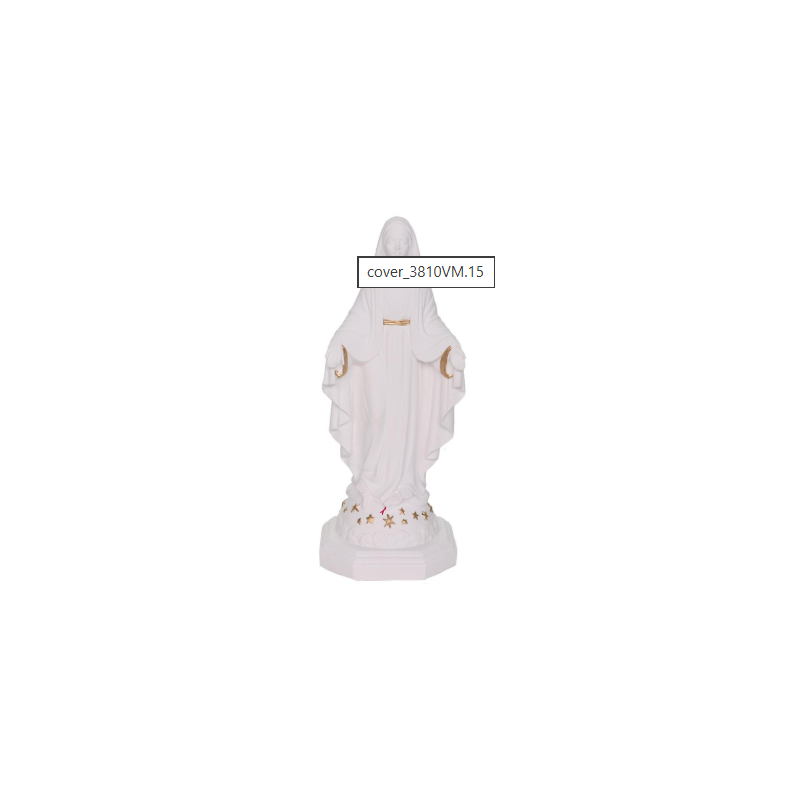 Statue Vierge Miraculeuse en résine et poudre de marbre blanche avec filet doré, 15 cm